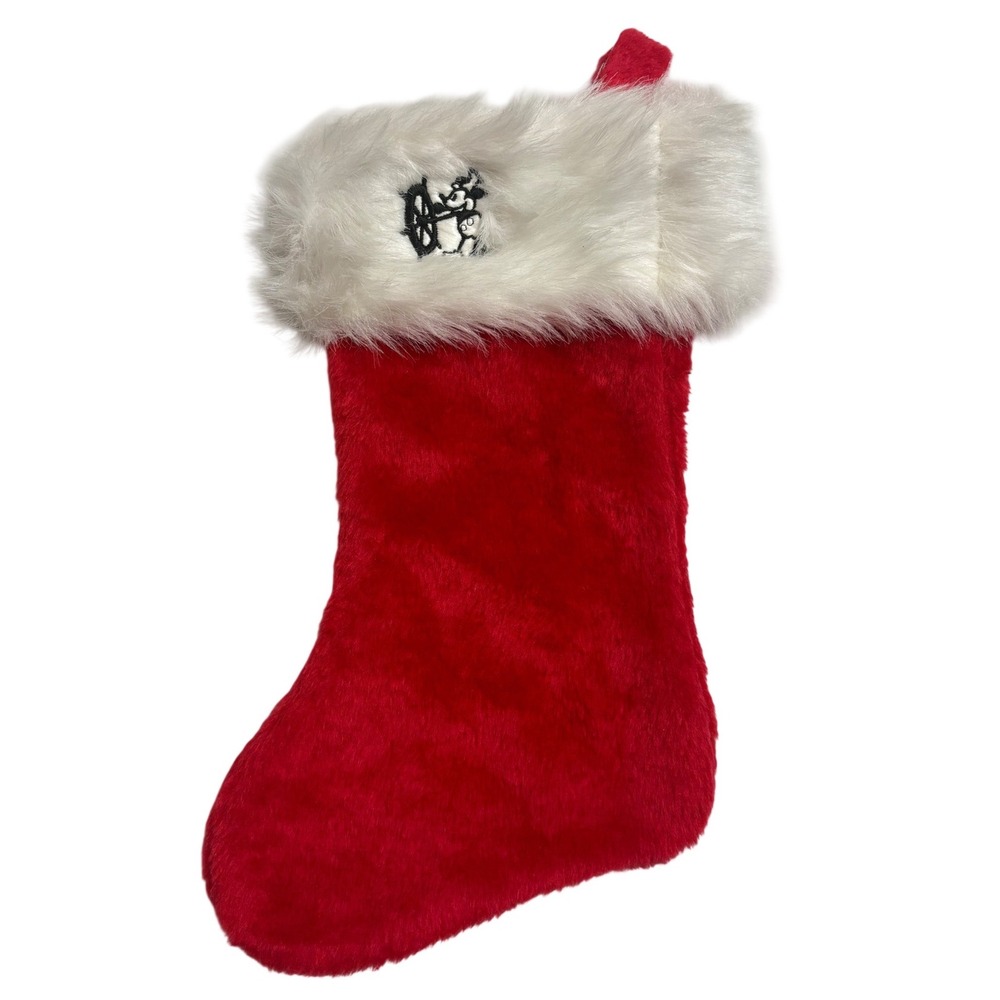 Vintage Embroidered Disney Steamboat Willie Mickey Mouse Christmas Stocking Red